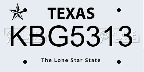 KBG5313 Texas License Plate