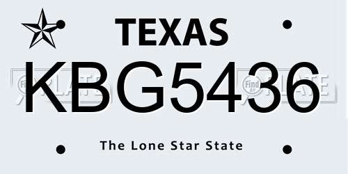 KBG5436 Texas License Plate