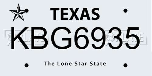 KBG6935 Texas License Plate