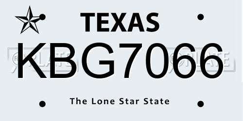 KBG7066 Texas License Plate