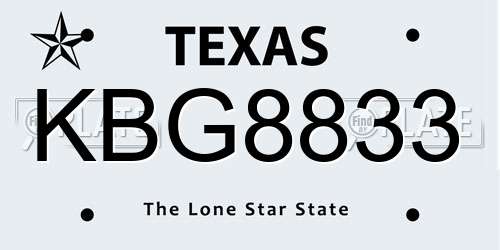 KBG8833 Texas License Plate