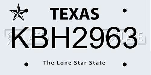 KBH2963 Texas License Plate