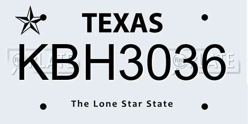 KBH3036 Texas License Plate