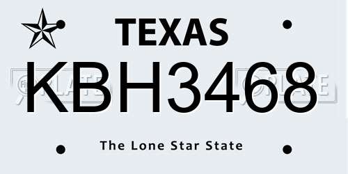 KBH3468 Texas License Plate