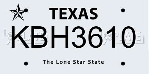 KBH3610 Texas License Plate