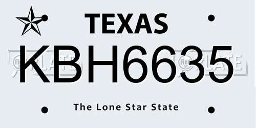 KBH6635 Texas License Plate