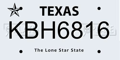 KBH6816 Texas License Plate