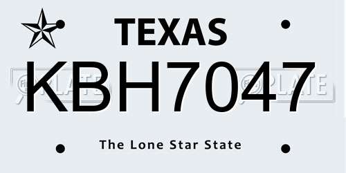 KBH7047 Texas License Plate