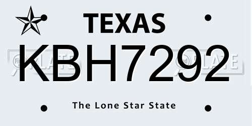 KBH7292 Texas License Plate