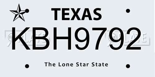 KBH9792 Texas License Plate