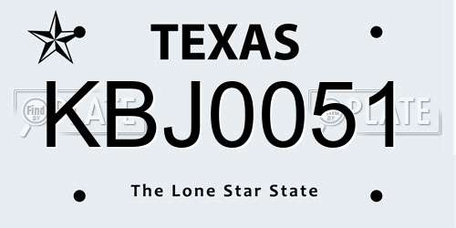 KBJ0051 Texas License Plate