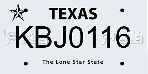 KBJ0116 Texas License Plate