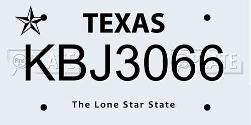KBJ3066 Texas License Plate
