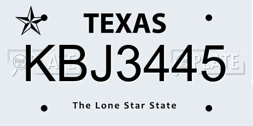 KBJ3445 Texas License Plate