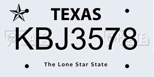 KBJ3578 Texas License Plate
