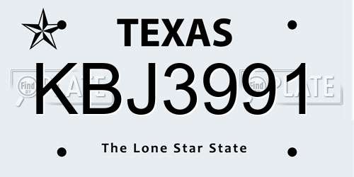 KBJ3991 Texas License Plate