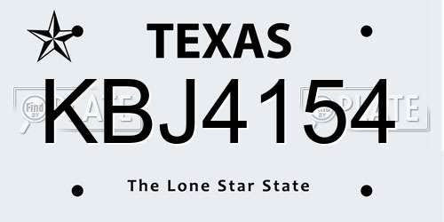KBJ4154 Texas License Plate