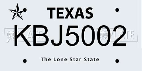 KBJ5002 Texas License Plate