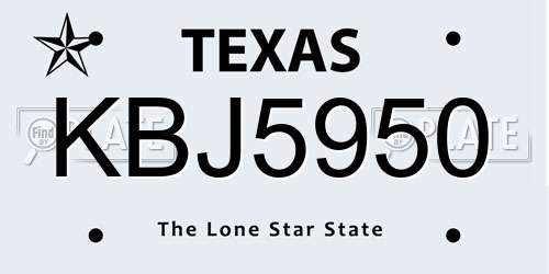 KBJ5950 Texas License Plate