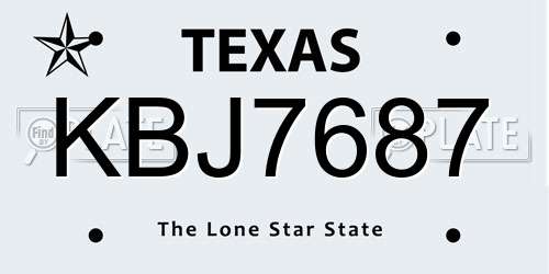 KBJ7687 Texas License Plate