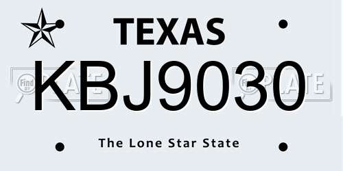 KBJ9030 Texas License Plate