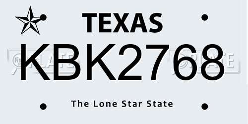 KBK2768 Texas License Plate