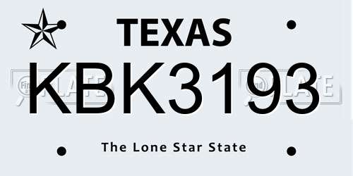 KBK3193 Texas License Plate