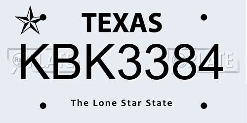 KBK3384 Texas License Plate