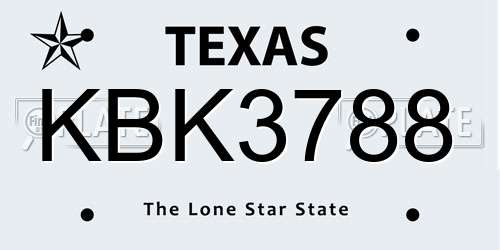 KBK3788 Texas License Plate