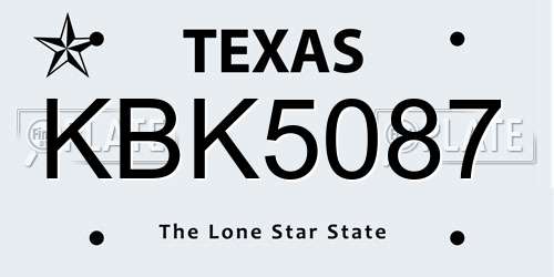 KBK5087 Texas License Plate