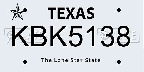 KBK5138 Texas License Plate