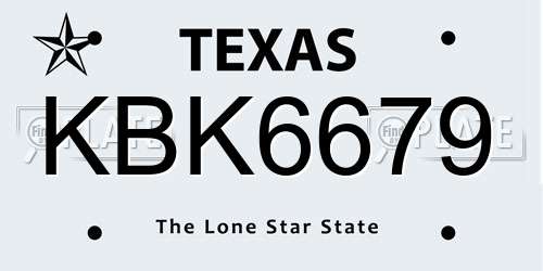 KBK6679 Texas License Plate