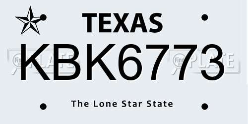 KBK6773 Texas License Plate