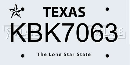 KBK7063 Texas License Plate
