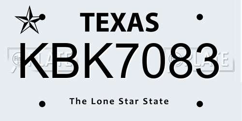 KBK7083 Texas License Plate