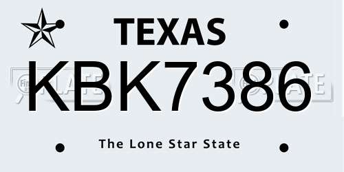 KBK7386 Texas License Plate