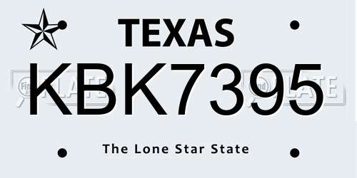 KBK7395 Texas License Plate