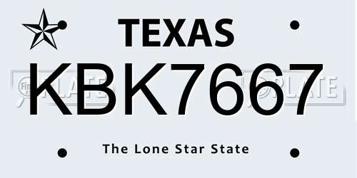 KBK7667 Texas License Plate