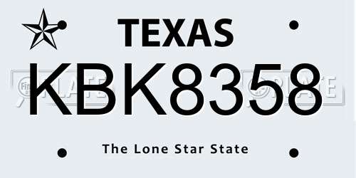 KBK8358 Texas License Plate