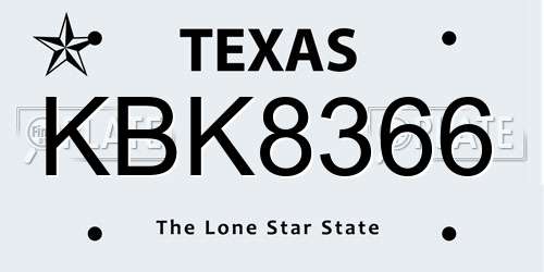 KBK8366 Texas License Plate