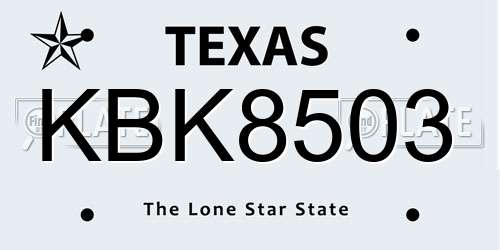 KBK8503 Texas License Plate