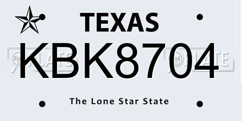 KBK8704 Texas License Plate