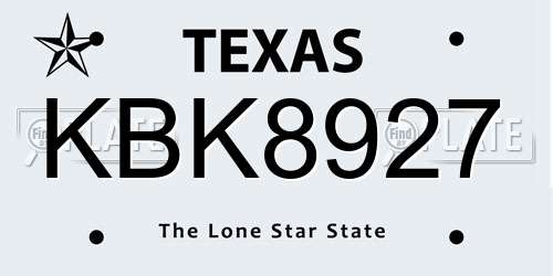 KBK8927 Texas License Plate