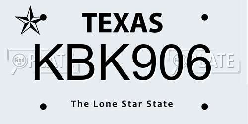 KBK906 Texas License Plate