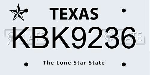 KBK9236 Texas License Plate