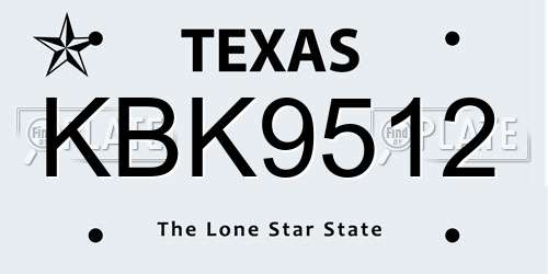 KBK9512 Texas License Plate