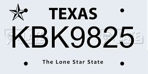 KBK9825 Texas License Plate