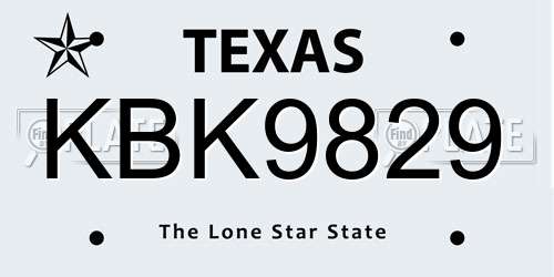 KBK9829 Texas License Plate