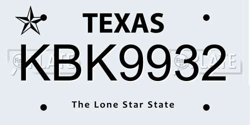 KBK9932 Texas License Plate