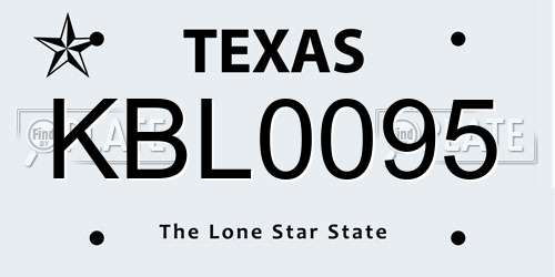 KBL0095 Texas License Plate